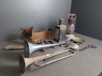 Misc Mixed Metal Lot inc. Bell, Horn, Lanterns, Scissors etc - 3