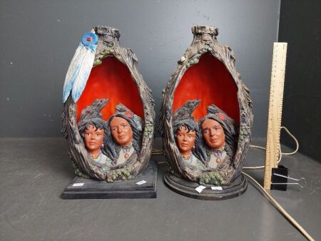 Pair of American Indian Statue Lamps