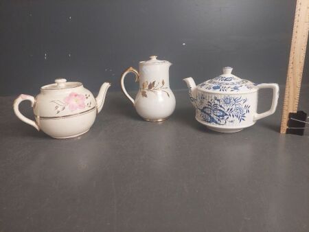 3 Vintage Sadler England Tea & Coffee Pots