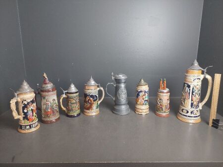 8 Large Vintage West German Beer Steins