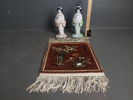 St Michael Japanese Geisha Statues with Small Asian Mat