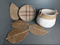 Woven Grass Basket Tray & Place Mats - 2