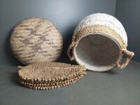 Woven Grass Basket Tray & Place Mats - 3