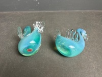 2 Teal Coloured Murano Glass Swans - 4