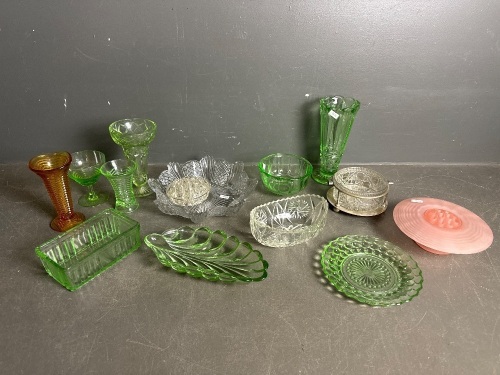 Mixed Depression Glass inc. Vases, Bowls & Plates