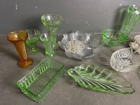 Mixed Depression Glass inc. Vases, Bowls & Plates - 2