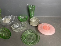 Mixed Depression Glass inc. Vases, Bowls & Plates - 3