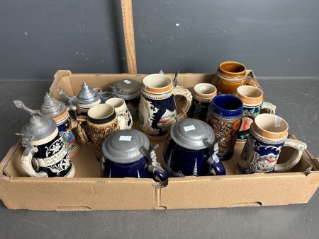 Mixed Assortment of Mini, Small & Medium Beer Steins