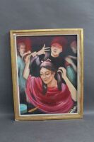 Large Original Framed Painting, Waiting at the Hairdressers by Ronald Kirk 08