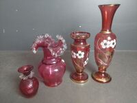 Beautiful Cranberry Glass Vases - 3