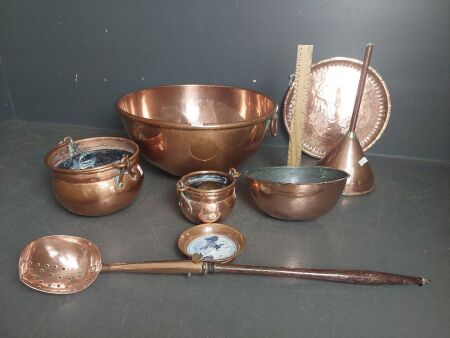 Beautiful Copper Lot inc S.R Price Ltd London Large Copper Bowl w. Handles