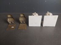 White Metal Owl Book Ends with Pair Brass Owl Book Ends - 3