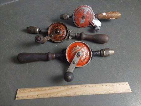 3 Vintage Hand Drills