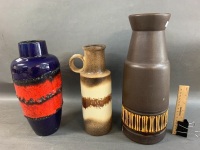 3 Mid Century Pottery Vases 2 W.German & 1 Israeli - 3