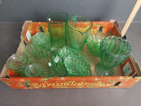 Large Mixed Lot of Green Depression Glass