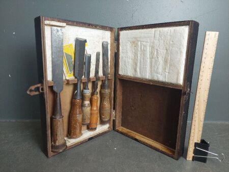 Vintage Chisels in Wooden Box