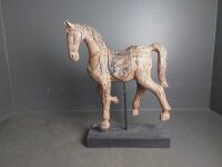 Reproduction Carved Chinese Horse on Stand - 2