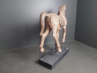 Reproduction Carved Chinese Horse on Stand - 4