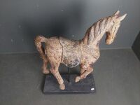 Reproduction Carved Chinese Horse on Stand - 5