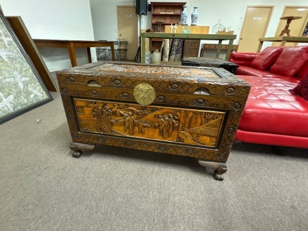 Large Hand Carved Camphor Chest