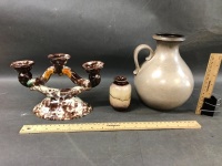 3 Pieces of Mid Century West German Pottery inc. Jug, Candleabra & Mini Vase - 2