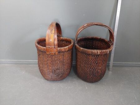 2 Vintage Wicker Rice Baskets