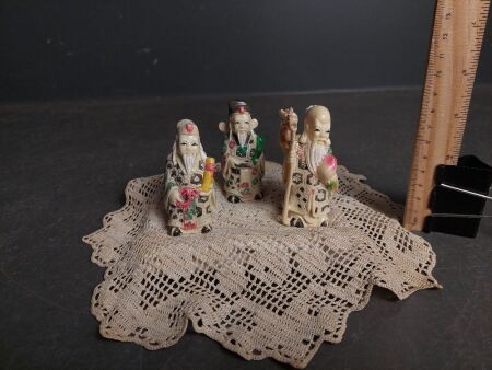 Feng Shui Chinese Three Wise Men Fu, Lu Sam HAnd Carved & Painted