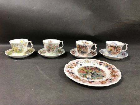Set of Royal Doulton Bramley Hedge 4 Seasons Cups & Saucers + Autumn Plate