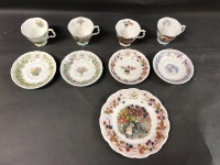 Set of Royal Doulton Bramley Hedge 4 Seasons Cups & Saucers + Autumn Plate - 2