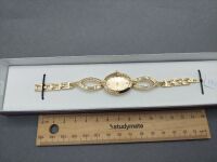 Gold Tone Quartz Watch with Oval Open Link and Diamonte Trim