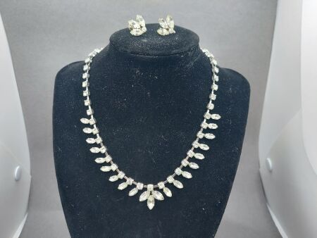 Rare Full Diamonte Necklet and Clasp Earring Set - C 1930