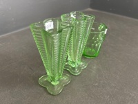 2 x Small Uranium Glass Vases & Small Uranuim Glass Jug - 4