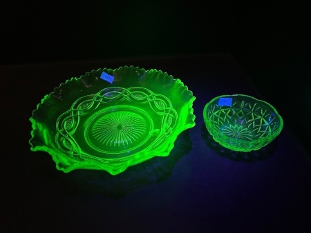 2 Green Uranium Glass Bowls