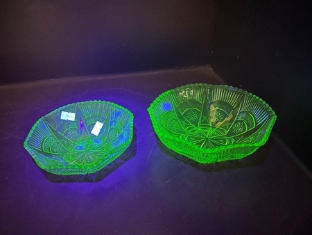 Two Green Uranium Glass Bowls