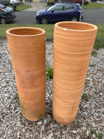 Pair of Tall Terracotta Cylinder pots