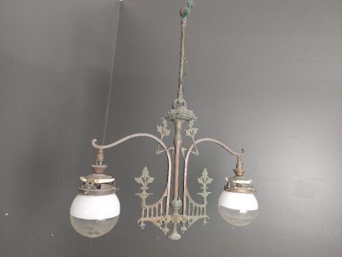 Duel Hanging Etched Clear Glass Copper Gas Lamps