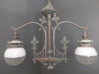 Duel Hanging Etched Clear Glass Copper Gas Lamps - 2