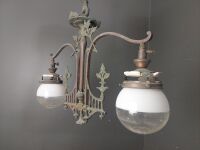 Duel Hanging Etched Clear Glass Copper Gas Lamps - 3