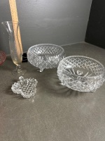 Crystal Fruit bowls with Amber Carnival Glass Grape Bowl & Pink Glass Serviing Platter - 3