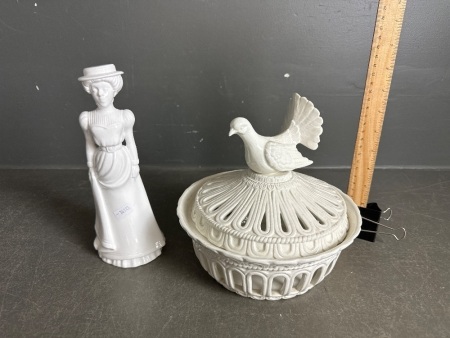 Spode Figurine by Pauline Shore - Emily w. White Ceramic Dove Lidded Dish