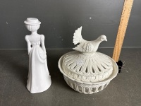 Spode Figurine by Pauline Shore - Emily w. White Ceramic Dove Lidded Dish - 2