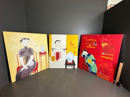 Three Vibrant Original Asian Still Life Portraits