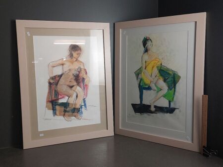 2 Original Mixed Media Semi Nude Artworks by Marianne 2006