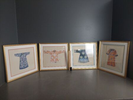 Four Handpainted Asian Dress Art Works