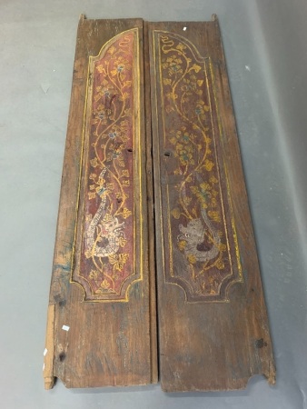 Pair of Antique Carved & Painted Village Doors from Lombok Island