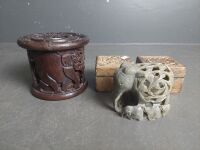 Wooden Elephant Coasters, Soap Stone Elephant Statue w. 2 wooden Trinket Boxes - 3