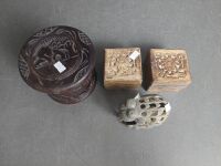 Wooden Elephant Coasters, Soap Stone Elephant Statue w. 2 wooden Trinket Boxes - 4