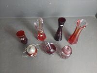 Mixed Red Glass Lot inc. Etched Glass, Crafty Murano Style Vases, Sugar Bowls etc - 2