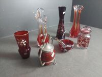 Mixed Red Glass Lot inc. Etched Glass, Crafty Murano Style Vases, Sugar Bowls etc - 3