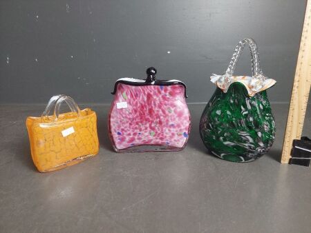 Art Glass Murano Style Purse & Basket Vases